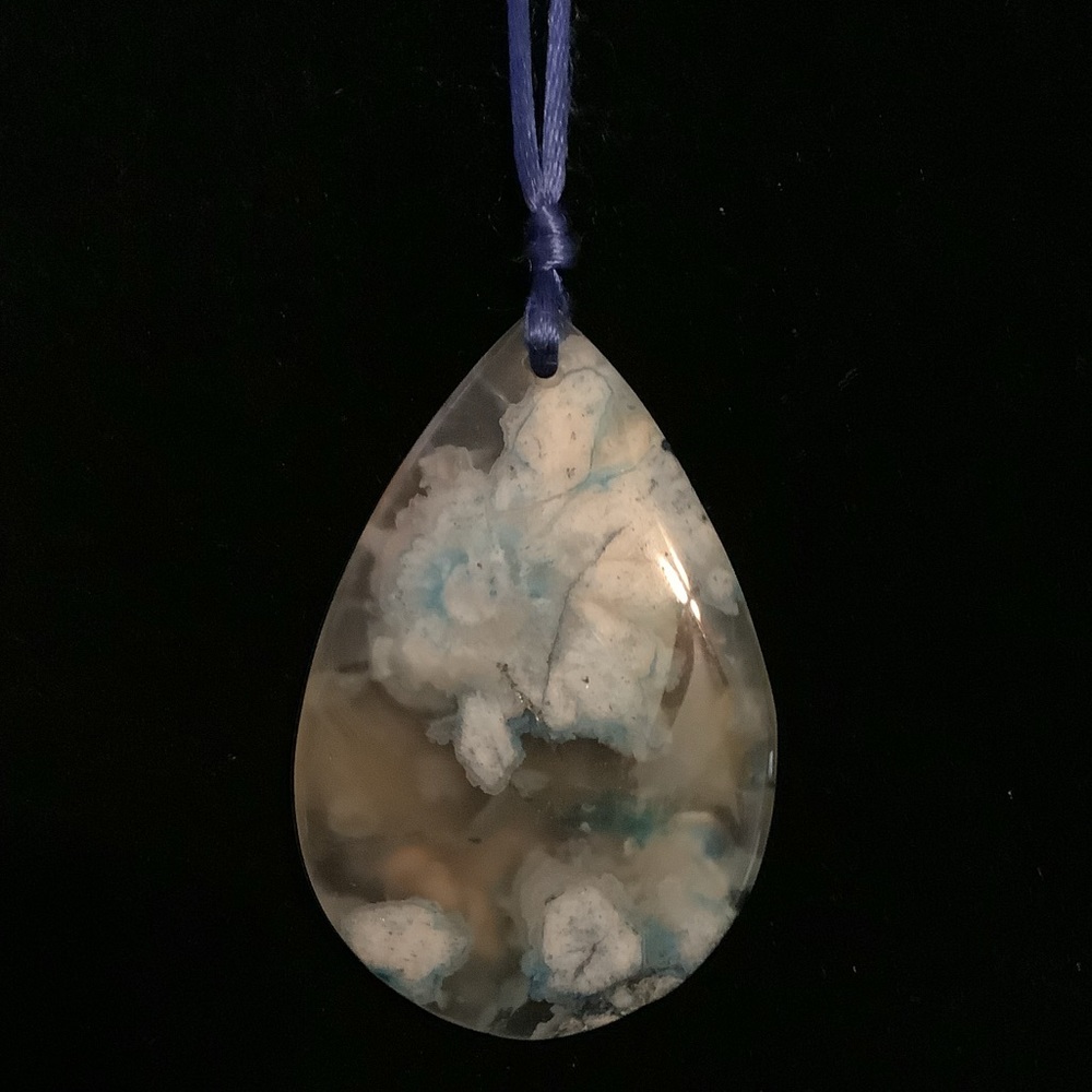 Blue Flower Agate Pendant & Silk Cord